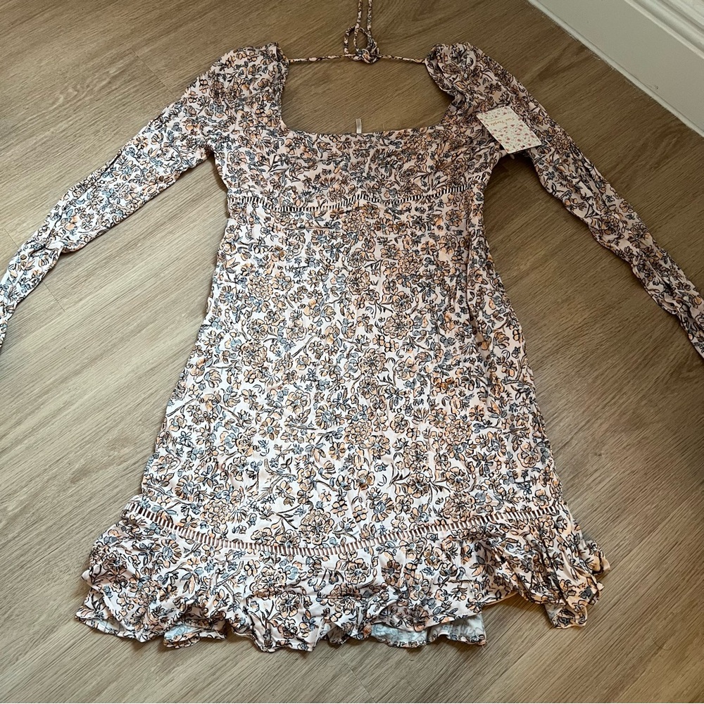Free People Ivory and Orange Floral Dress